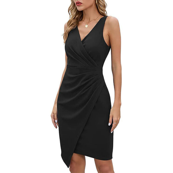 Aggii Women's Dress Sleeveless Cocktail Dress - Deep V - Neck, Wrap Style, Asymmetrical Hem & Color Variety - 图片 2