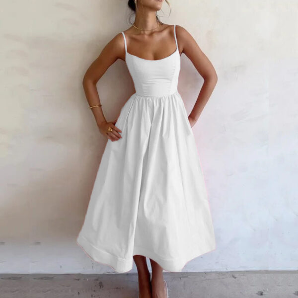 2025 Spring Women's Sexy U Neck Ruffled Waist Off Shoulder Maxi Dress Solid Color - 图片 2