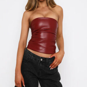 *Aggi* New Fashion Strapless Imitation Leather Tight Coat