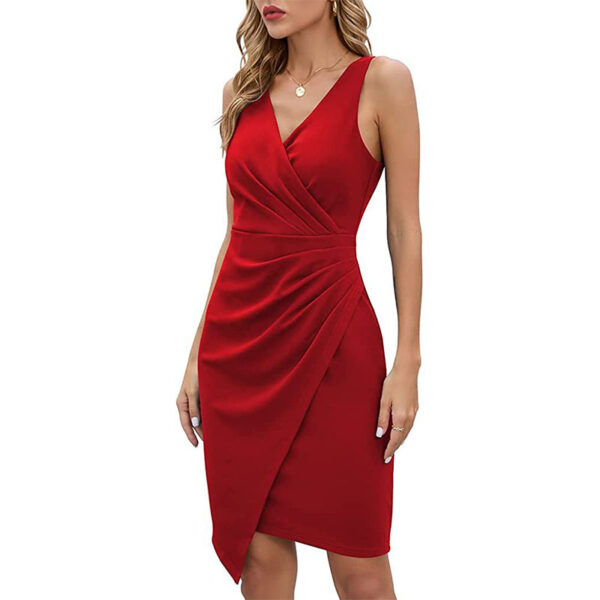 Aggii Women's Dress Sleeveless Cocktail Dress - Deep V - Neck, Wrap Style, Asymmetrical Hem & Color Variety - 图片 3