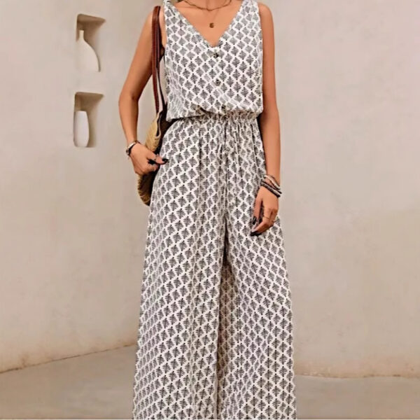 2025 New Plus Size Women Jumpsuit Sexy V Neck Floral Print Belted Waist Wide Leg Romper - 图片 5